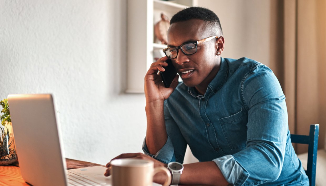 Employee taking customer call from home