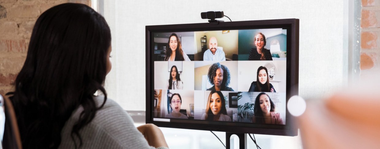 Business owner using internet for a video conference call